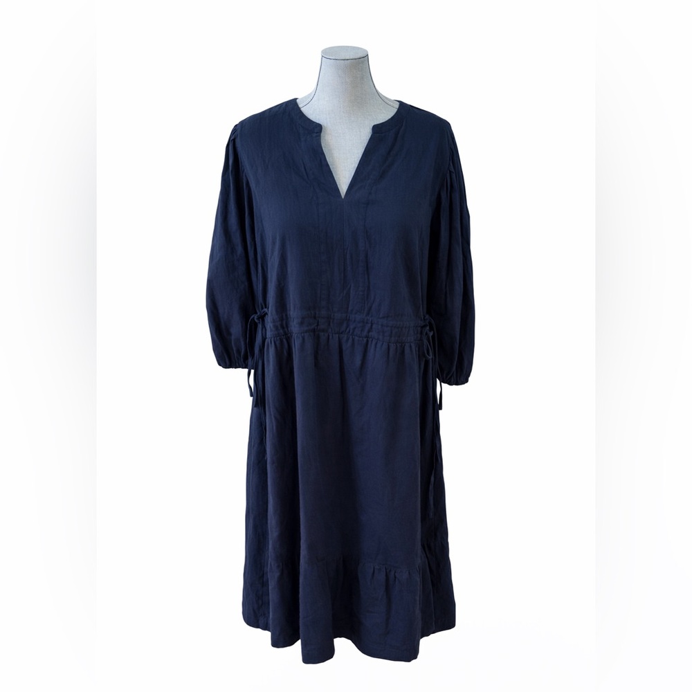 Nanette Lepore Navy Midi Dress Drawstring Waist V-Neck